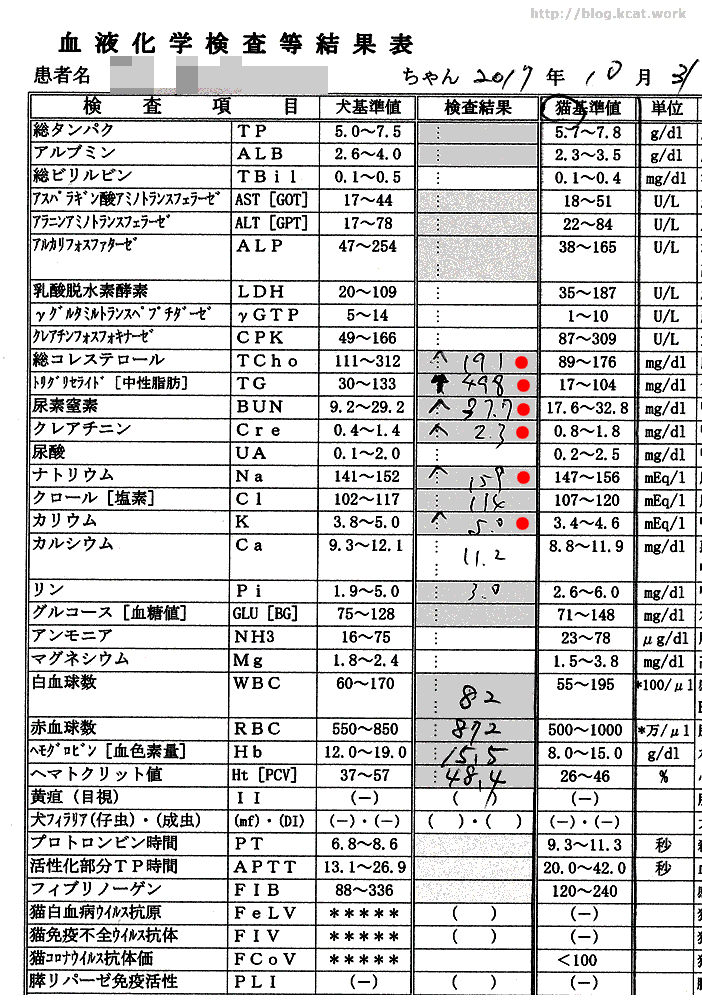 2017/10/31シロ血液検査結果